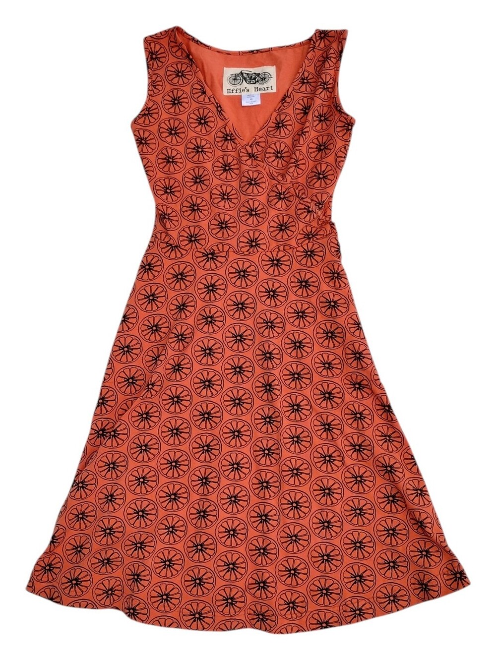 Effie's Heart Sigrid Dress Faux Wrap Orange Slice Print Size XS Women's Cotton